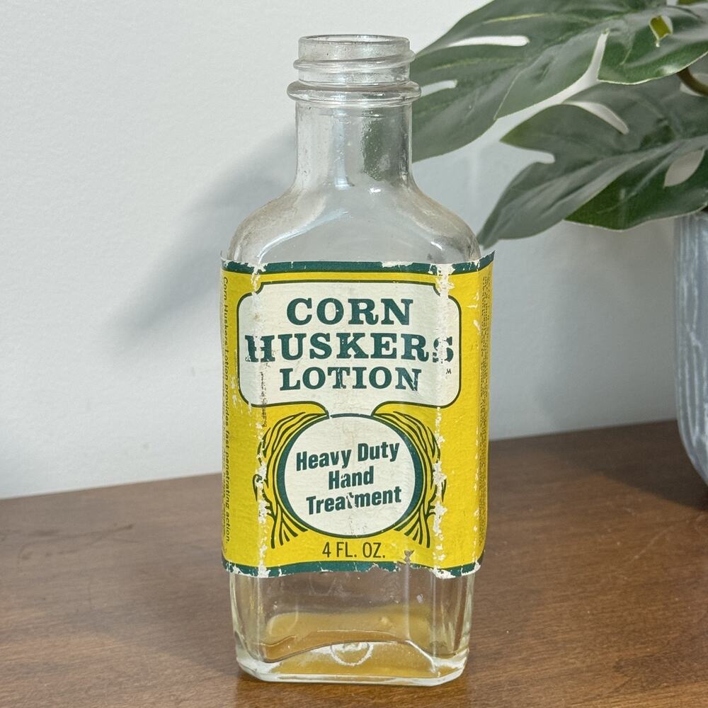 Vintage Corn Huskers Lotion 4 oz Glass Bottle Warner Lambert Original Label
